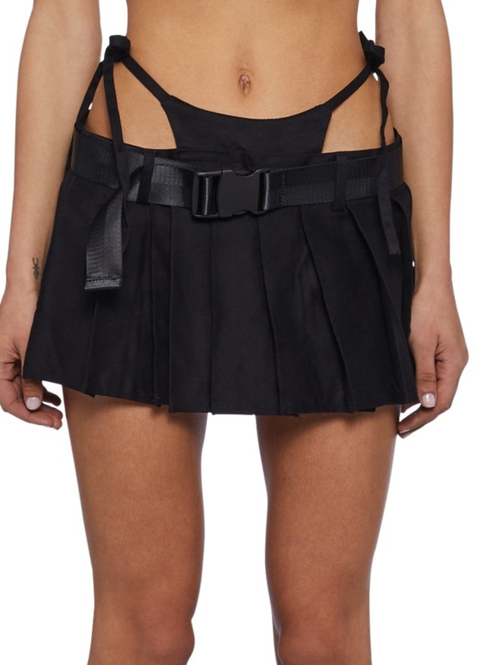 SOLD Y2K Black Pleated Mini Thong Skirt size M